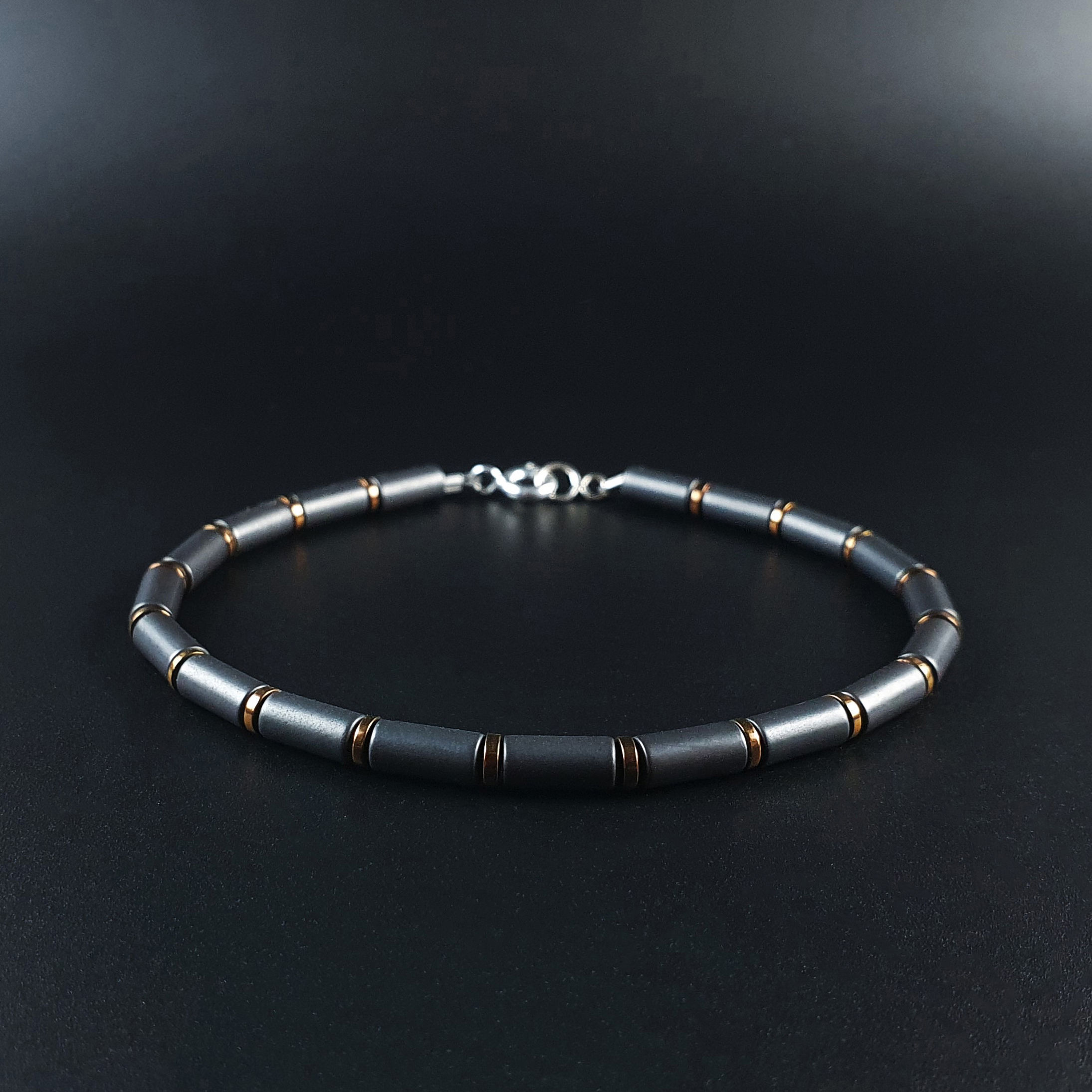 Mens bracelet matte tubes Hematite gemstone