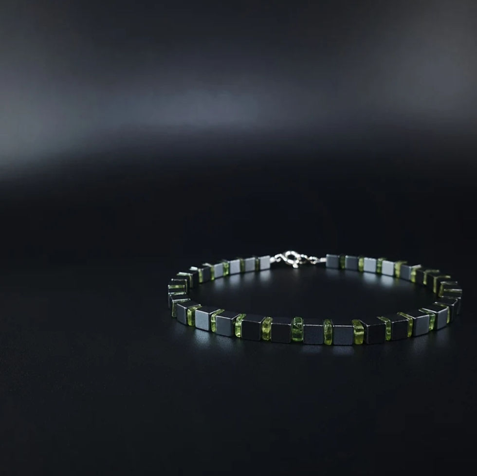 Thumbnail: Mens bracelet  Hematite Peridot gemstone