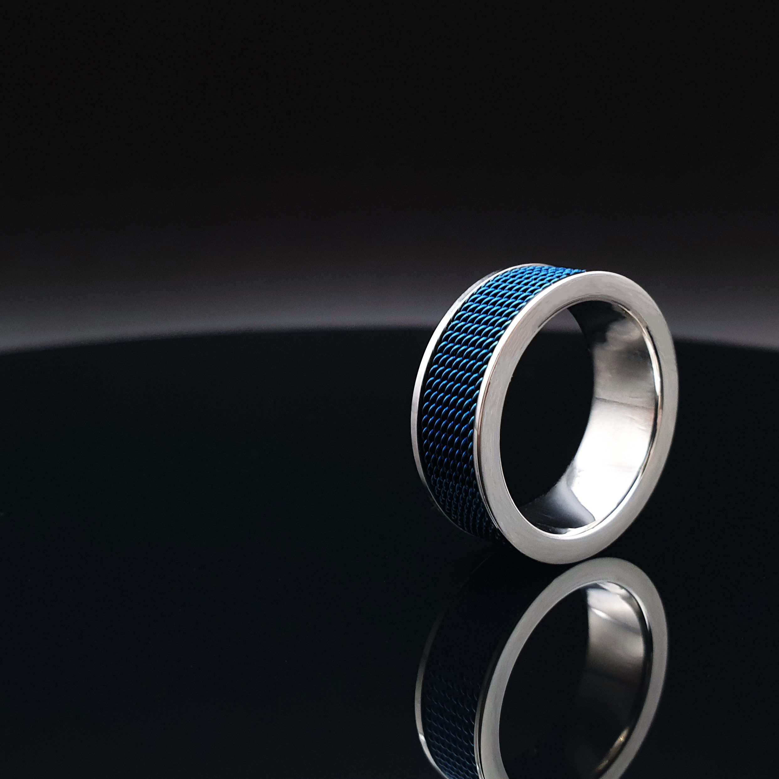 Mens ring blue silver Stainless steel