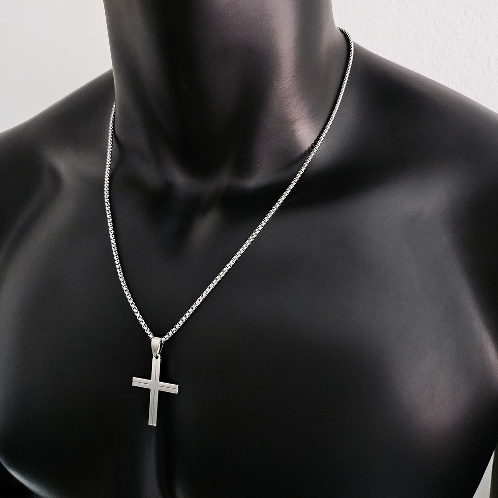 Thumbnail: Mens silver black cross necklace minimalist Stainless steel cross pendant necklace for men Handmade jewelry for men Unique gi