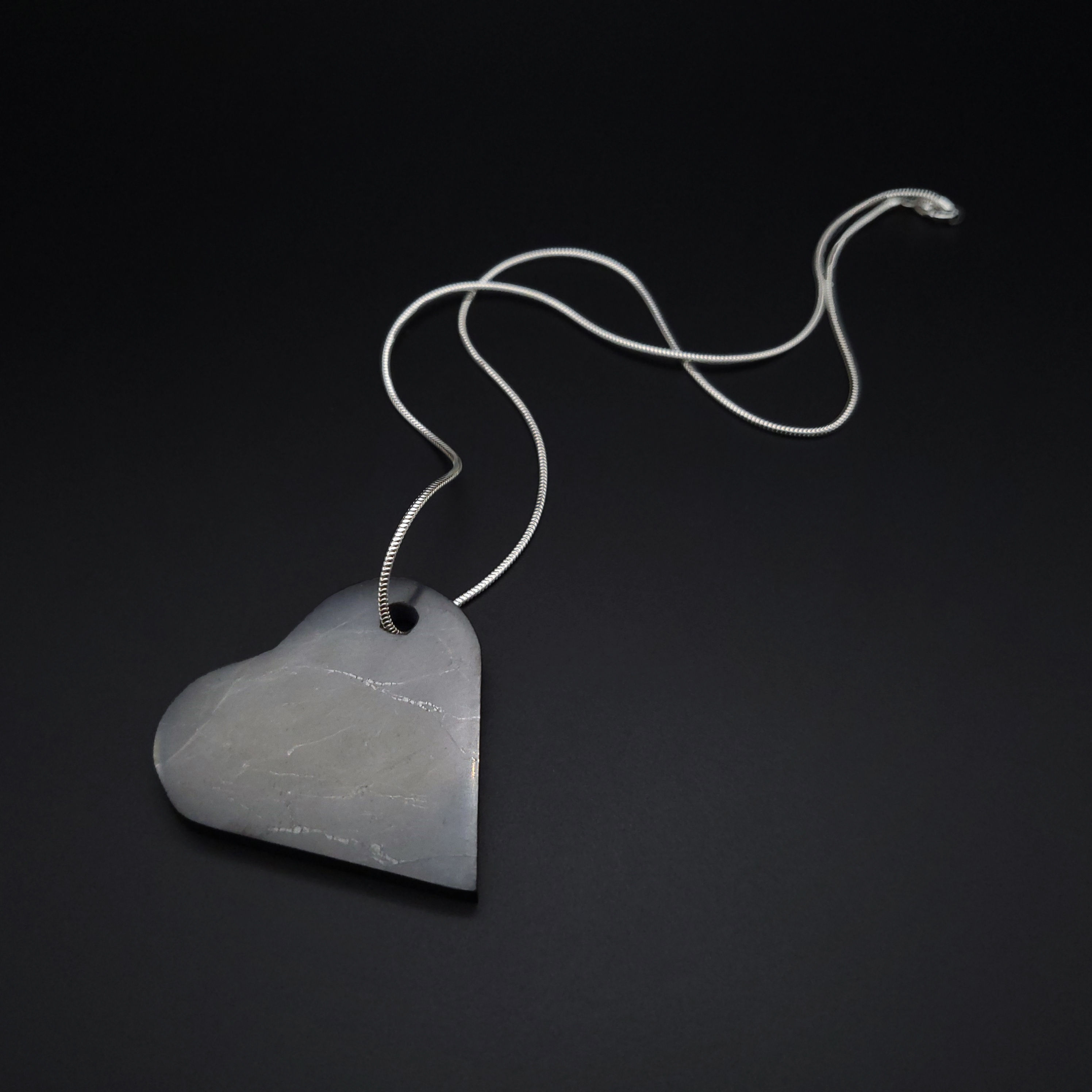 Mens heart pendant necklace Shungite