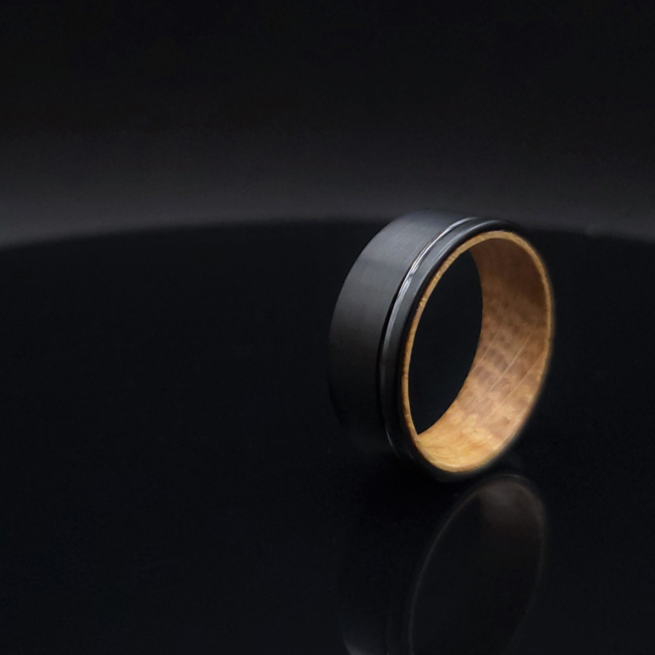 Mens Ring wood black band Tungsten