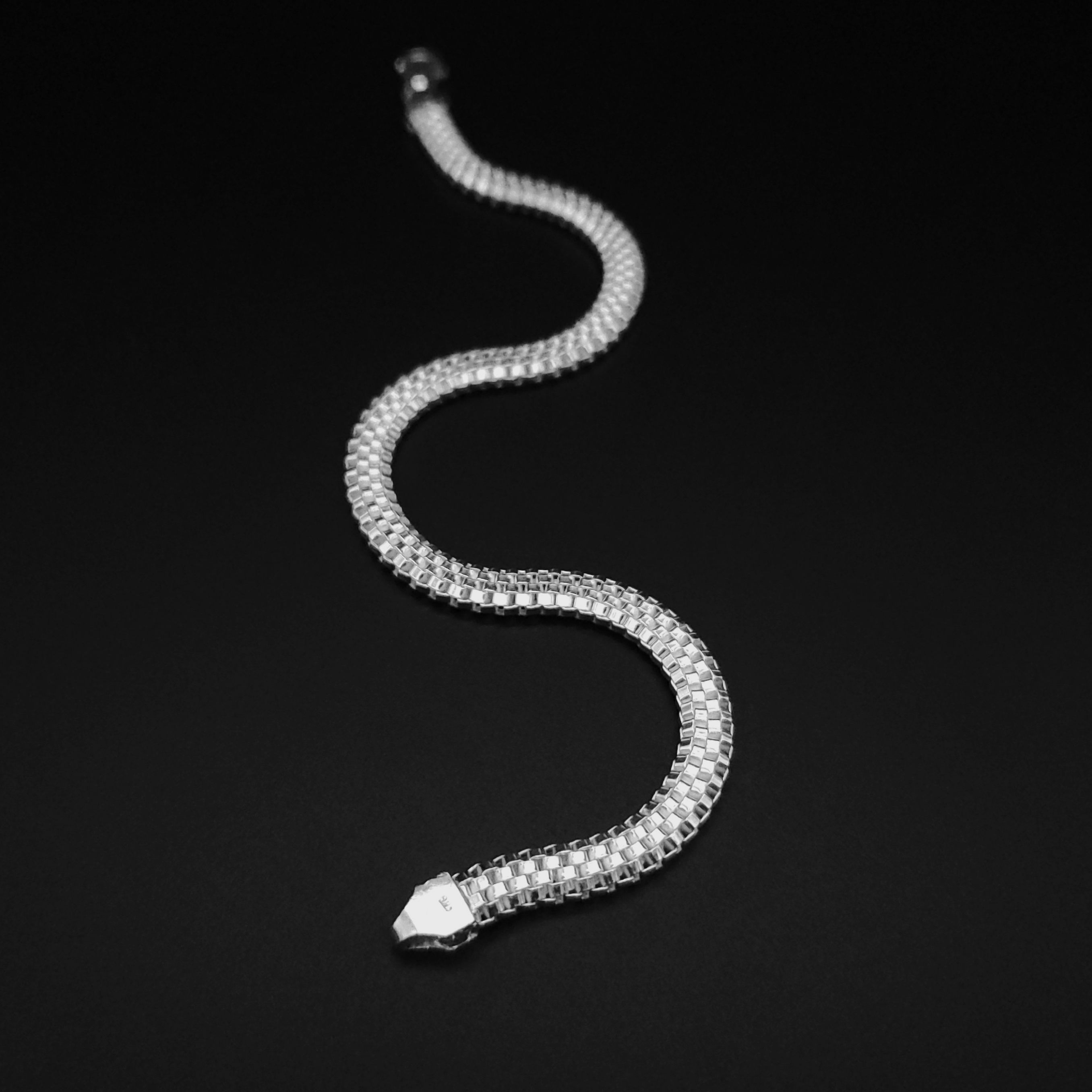 Mens bracelet flat box chain Sterling silver