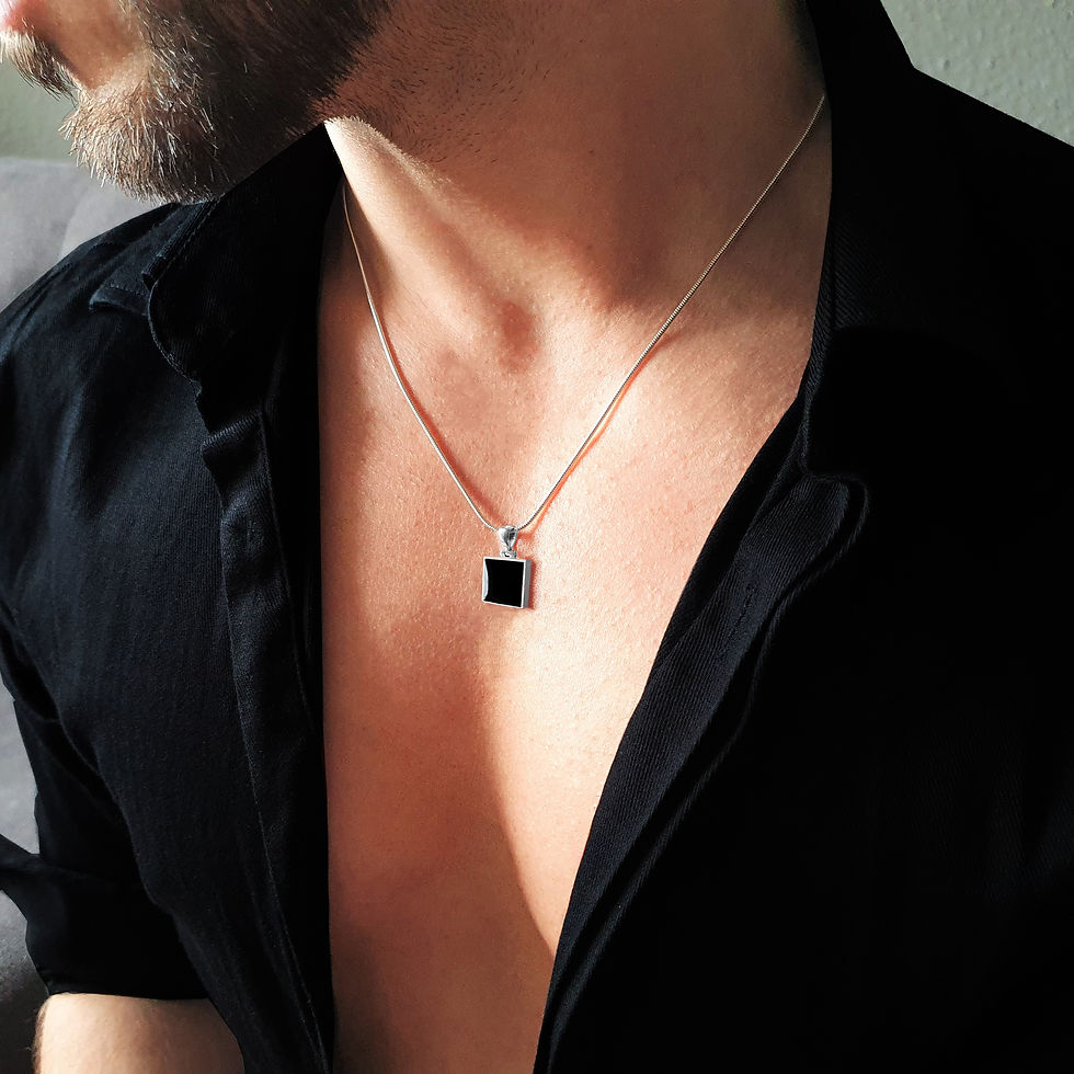 Thumbnail: Mens silver pendant necklace black Onyx