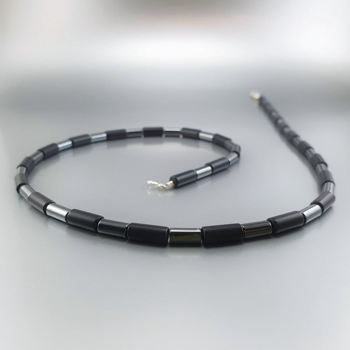 Mens necklace black Onyx Hematite