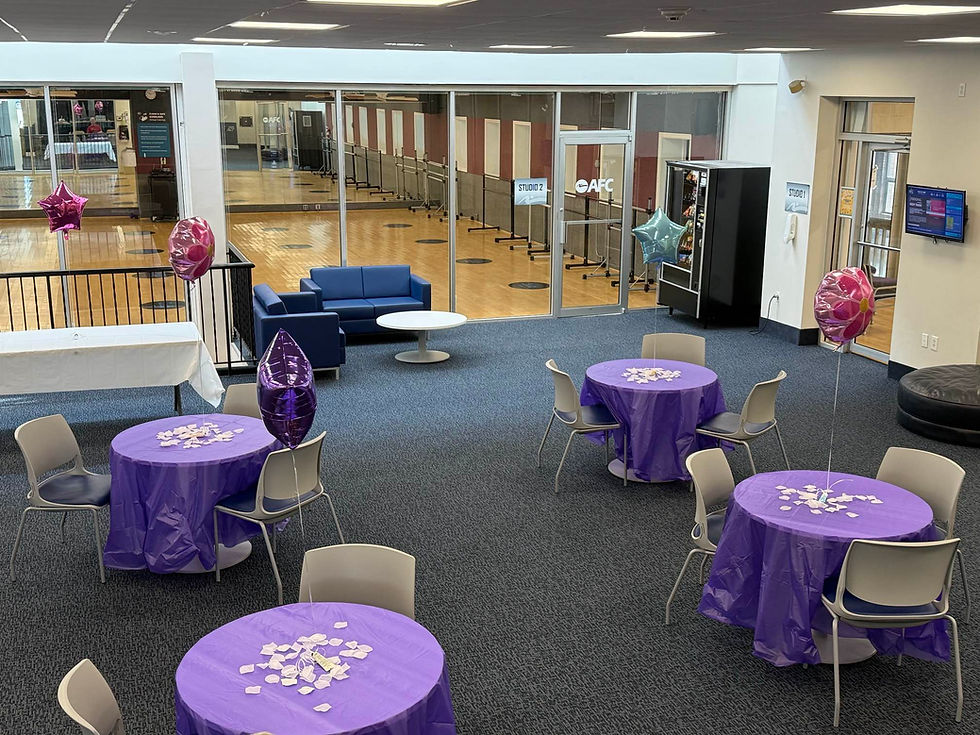 tables set up for partywith balloons and table covers
