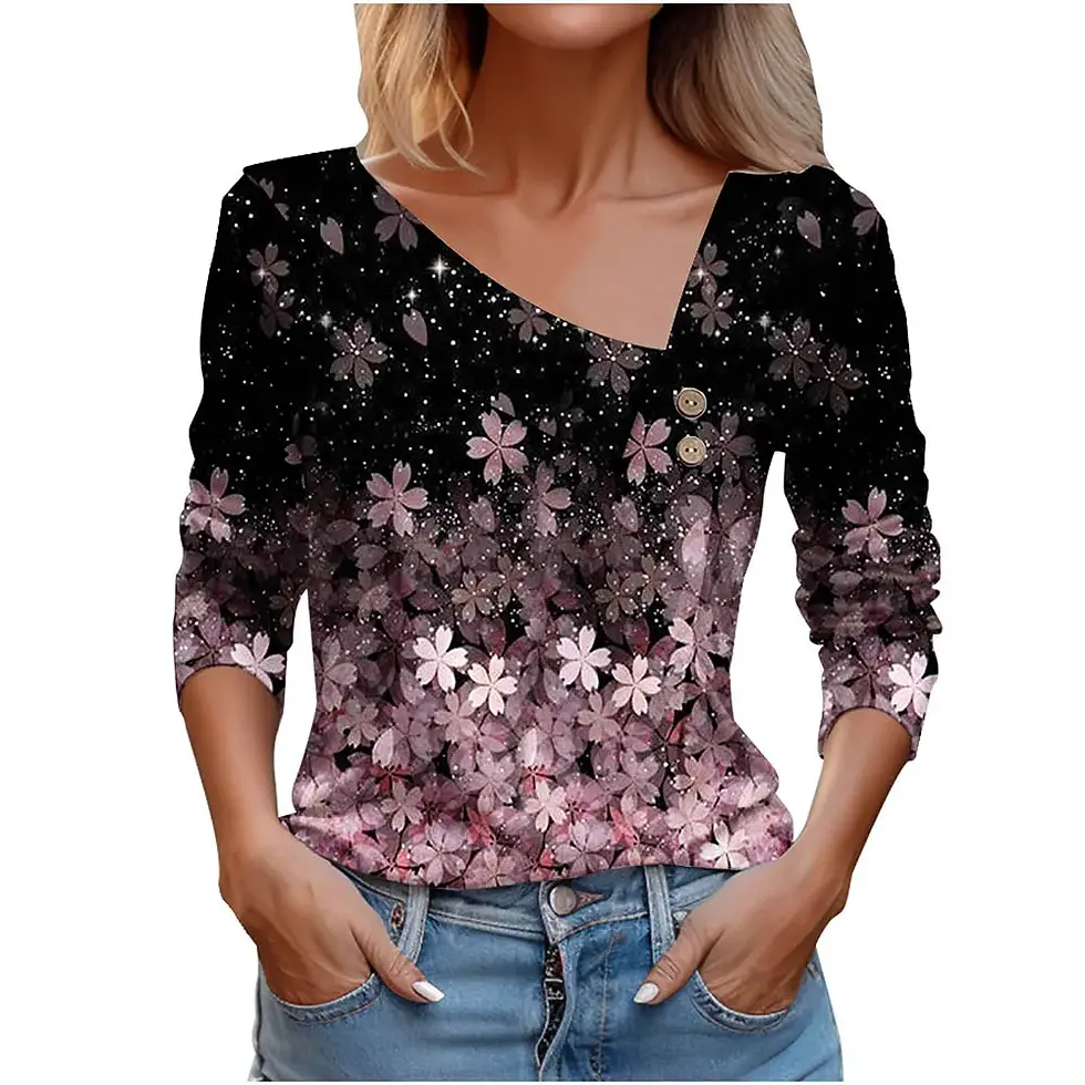 Thumbnail: White Floral Print Long Sleeve T‑Shirt Blouse Casual