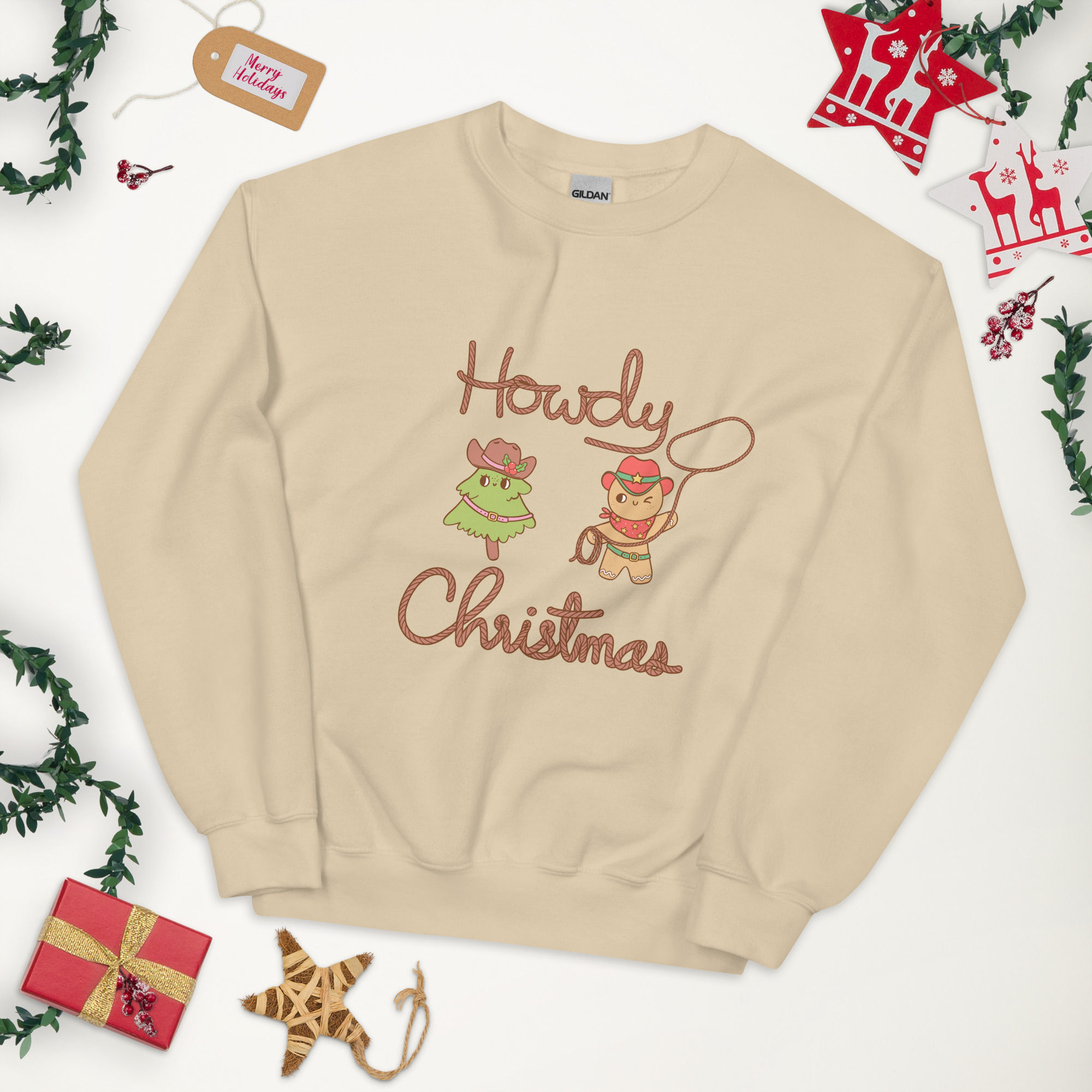 Unisex Sweatshirt-Howdy Christmas Ropin Gingerbread