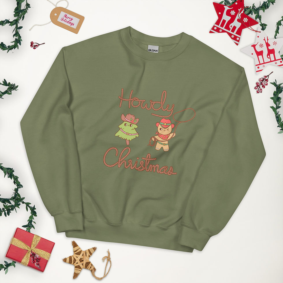 Thumbnail: Unisex Sweatshirt-Howdy Christmas Ropin Gingerbread