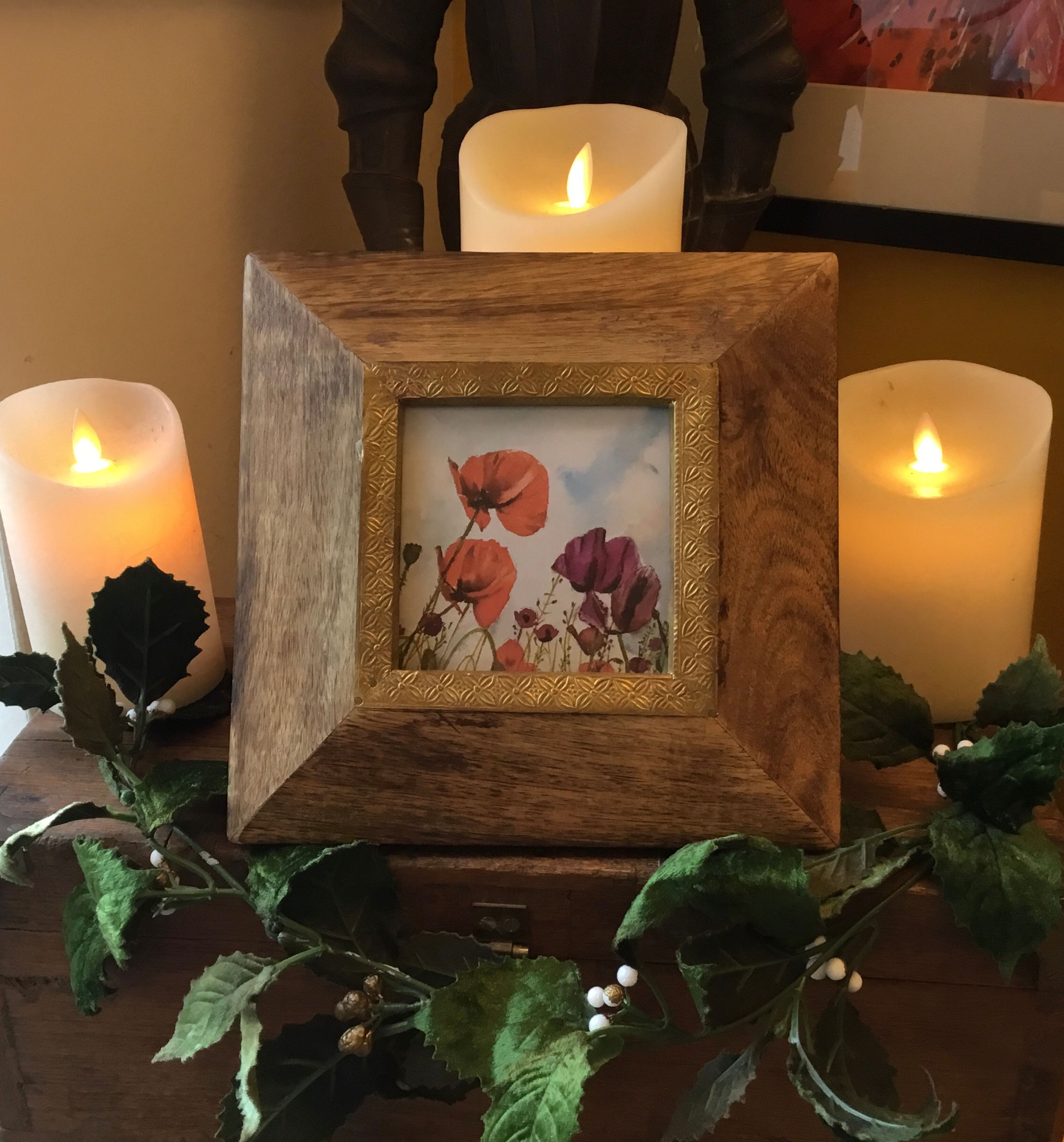 Poppies in Small Wooden Frame