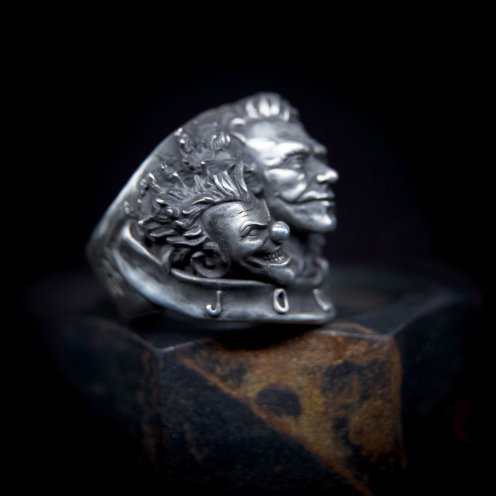 Thumbnail: Joker Silver Ring Clown 4 Joker Faces Ring Craft Handmade Ring Large Men's Solid