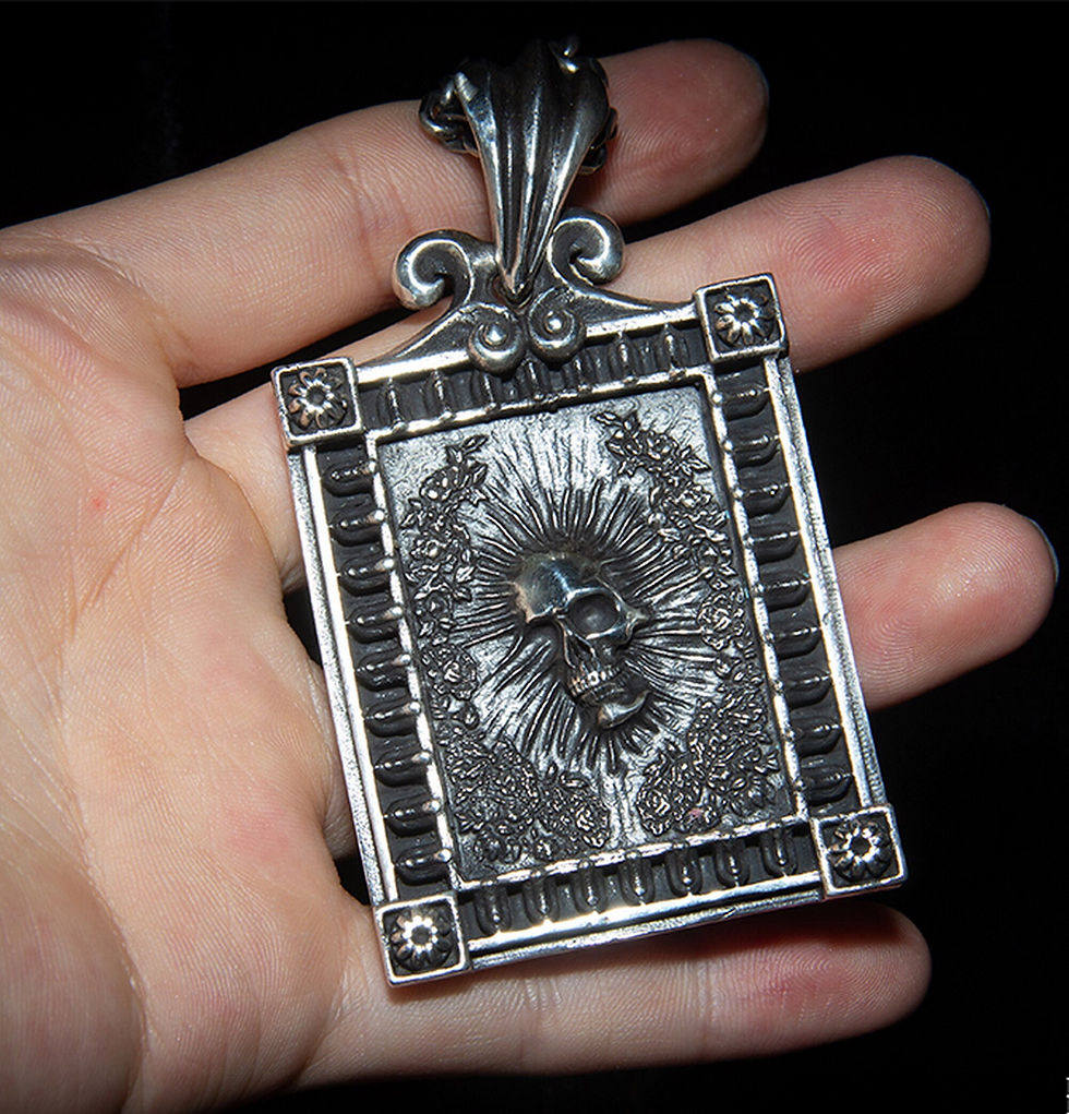 Thumbnail: Handmade Rising Skull Pendant Sterling 925 Silver Viking Skull Necklace Rock Bik