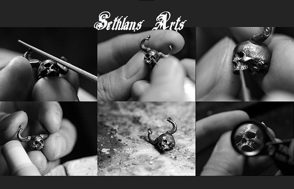 Thumbnail: Iron Cross Skull Ring Solid 925 Sterling oxidized Silver Mens Skull Iron Cross R