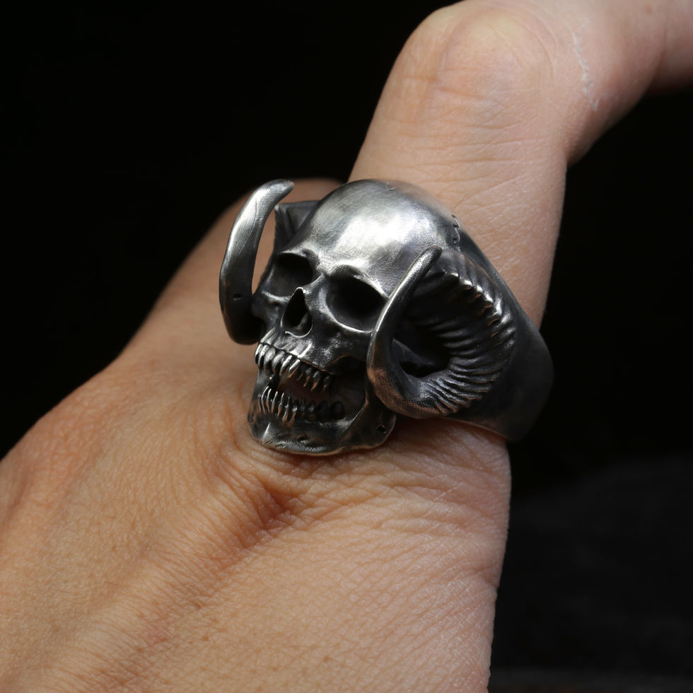 Thumbnail: Skull Horned Ring Handmade Skull Pendant