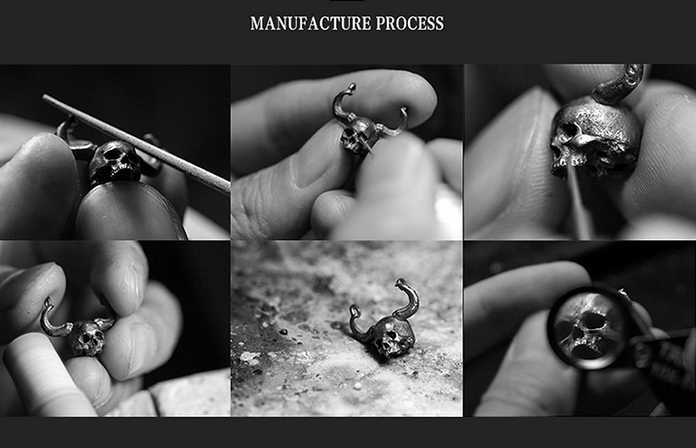 Thumbnail: Skull Skeleton Cross Crow Raven Handmade Sterling 925 Silver Ring Steampunk 24K 