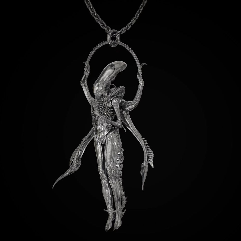 Alien Pendant Silver Handmade Art Figure Miniature
