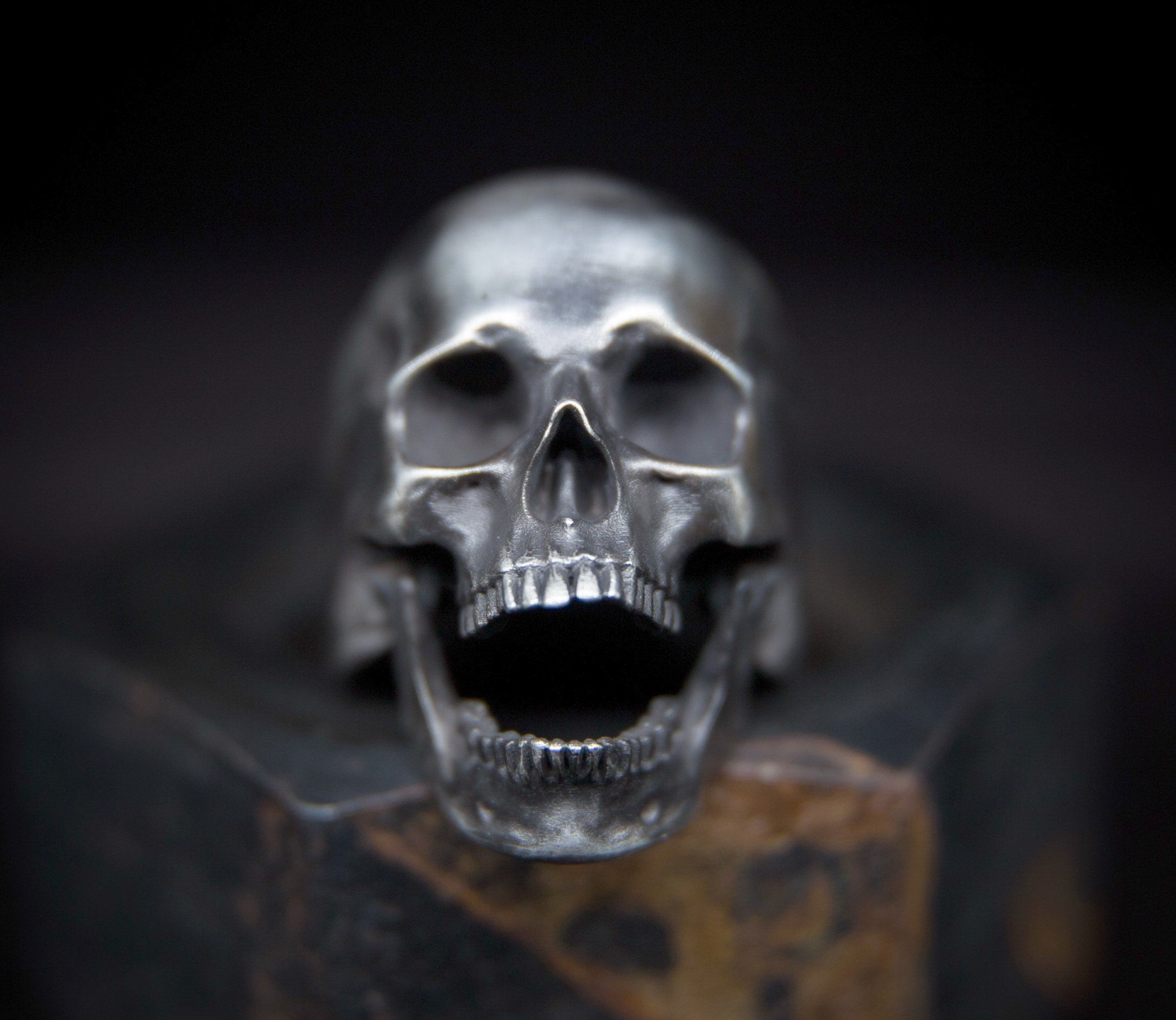 Skull Silver Ring Movable Jaw Handmade Solid Oxidized Sterling Silver Ring Gothi