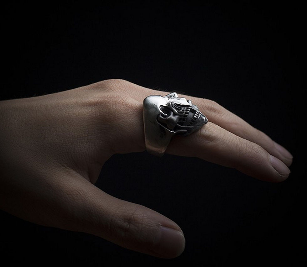Thumbnail: Half Face Half Skull Face Ring Solid Silver Soul and Show Art Ring Face & Mask V