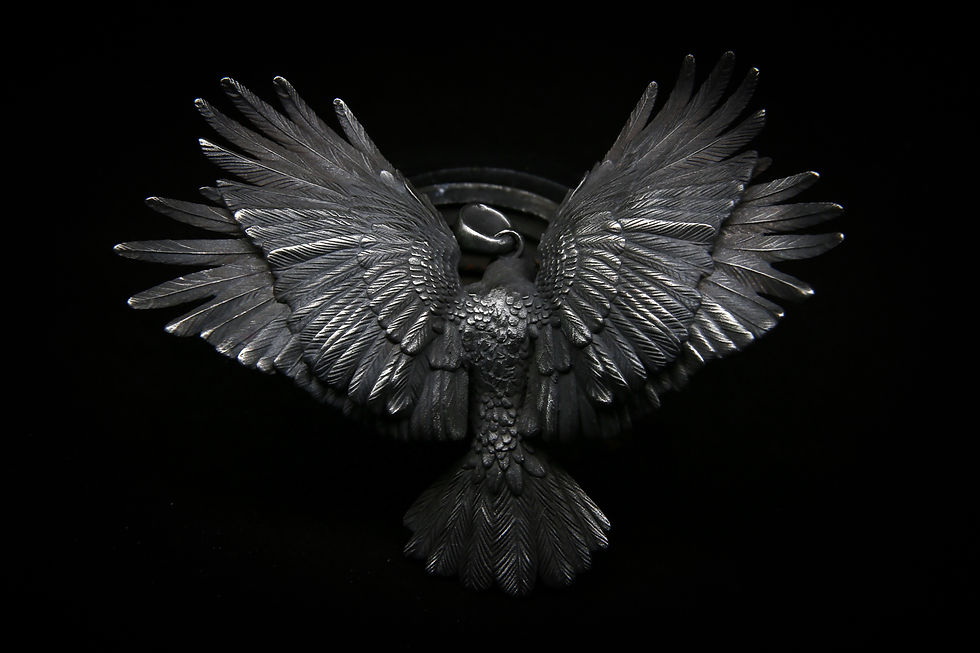 Thumbnail: Skull Crow Gothic Raven Handmade Silver Wings Pendant Gold Skull Bird Pendant