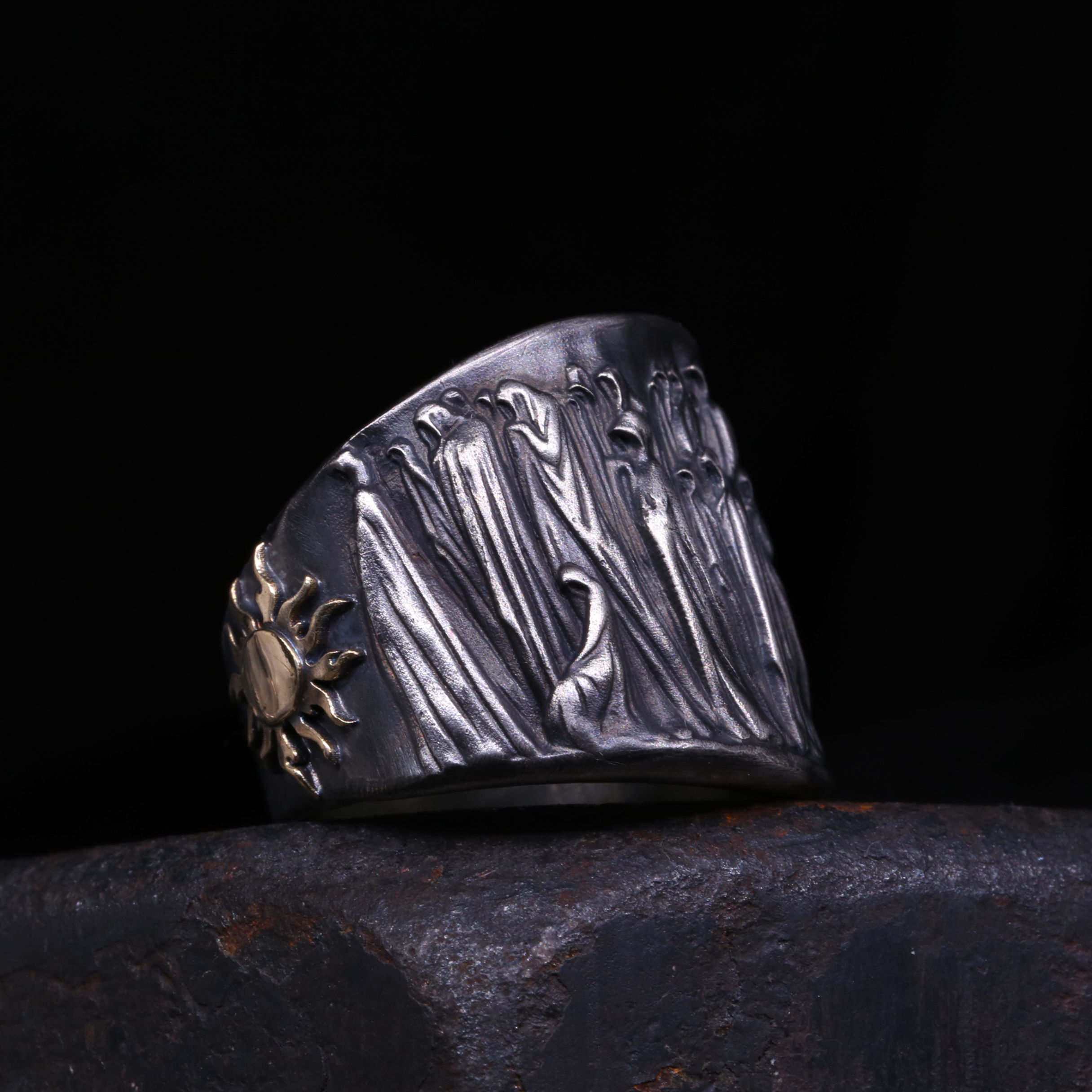 God of Sun Loyal Monk Silver Ring Religious 