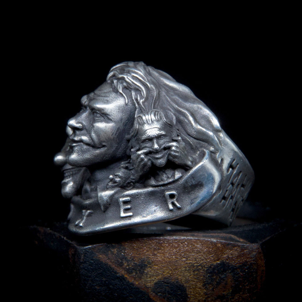 Thumbnail: Joker Silver Ring Clown 4 Joker Faces Ring Craft Handmade Ring Large Men's Solid