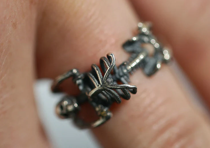 Thumbnail: Full Skeleton Ring Silver Handmade Adjustable Ring