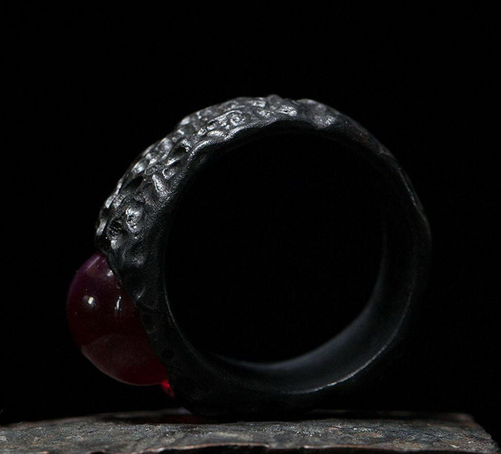 Thumbnail: Eye of Sauron Ring Handmade Silver Meteorite Crater Pattern Antique Finish Ring 