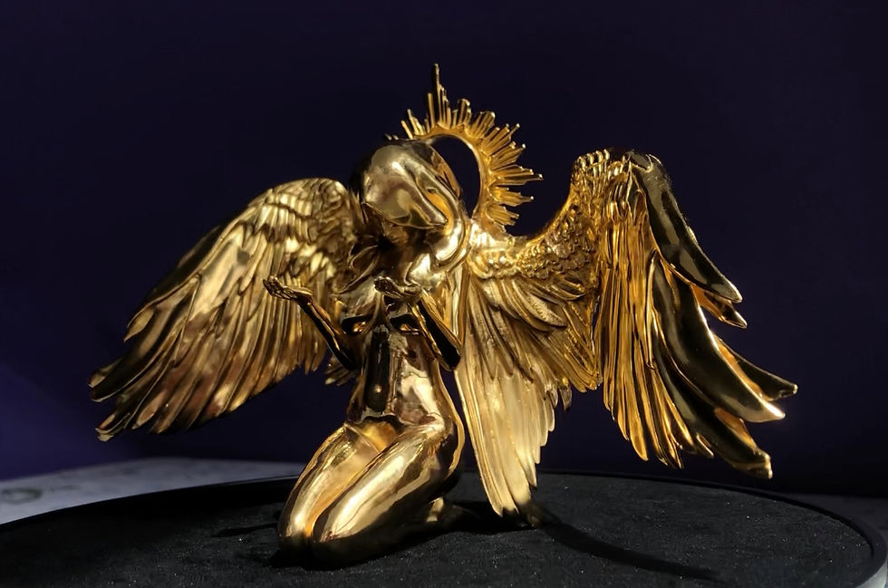Thumbnail: Aolid Gold Angel Wings Pen Holder Handmade Solid Silver Collectable Art Figure