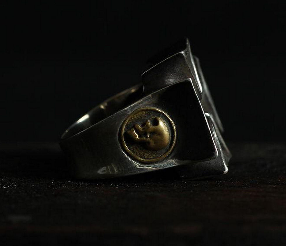 Thumbnail: Iron Cross Skull Ring Solid 925 Sterling oxidized Silver Mens Skull Iron Cross R