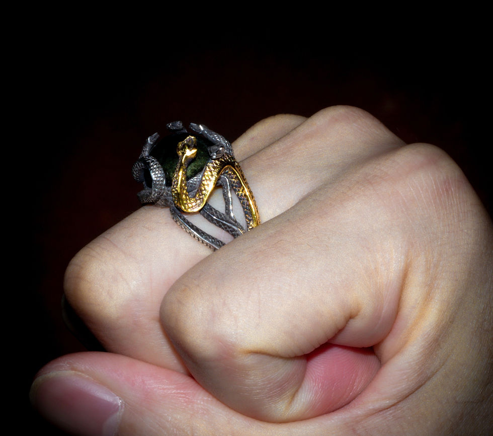 Thumbnail: Snake Ring Eye of Sauron Ocular Prosthesis Artificial Eye Handmade Sliver Pagan 