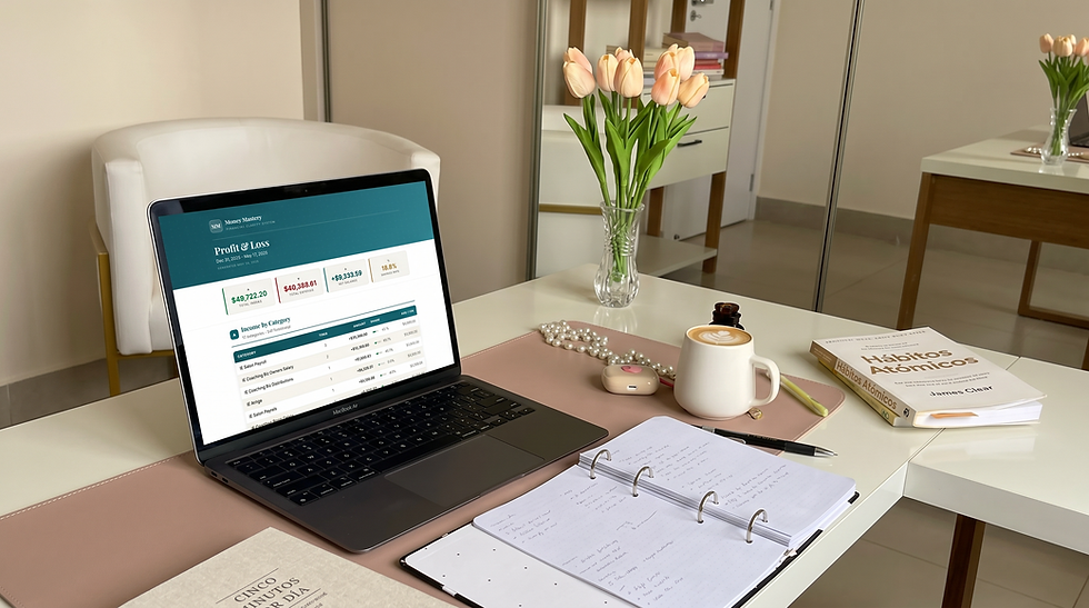Money Mastery profit and loss report showing revenue, categorized expenses, and net profit for small business