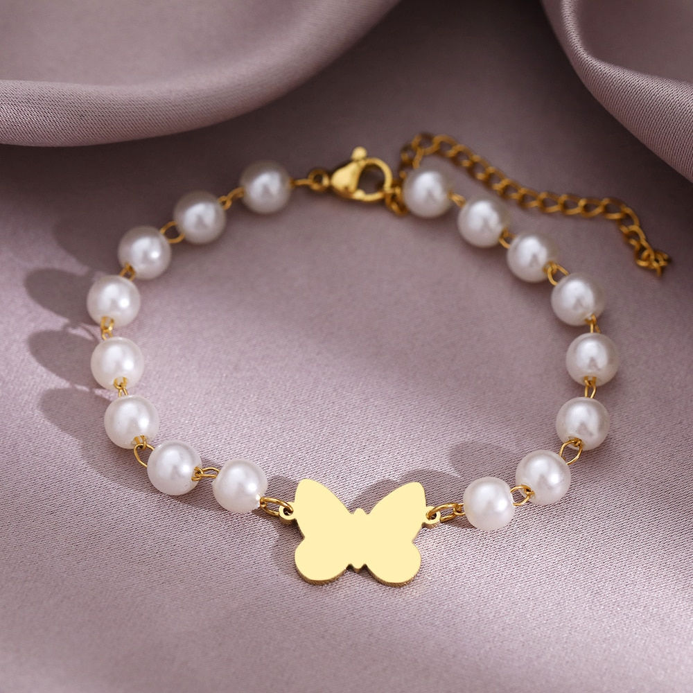 Pulseira em Aço e Pérolas