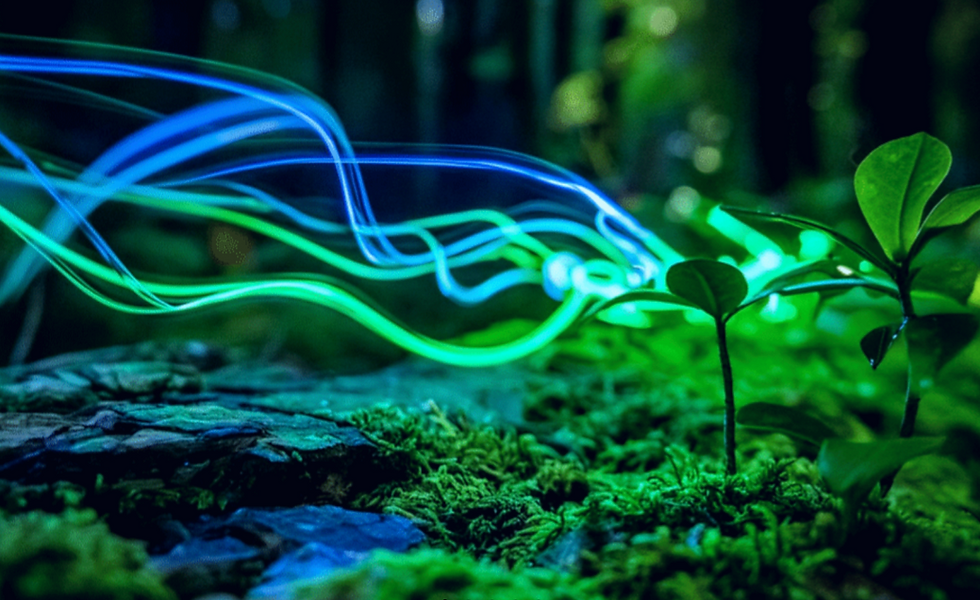 a blue ghost firefly on the forest floor