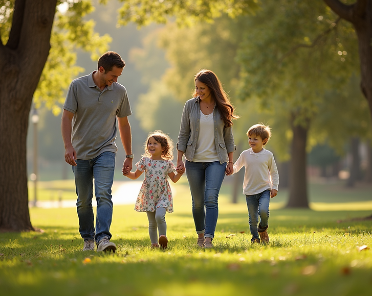 A-lifestyle-photography-of-a-family-walking-through-a-park-in-a-Northern-California-commun