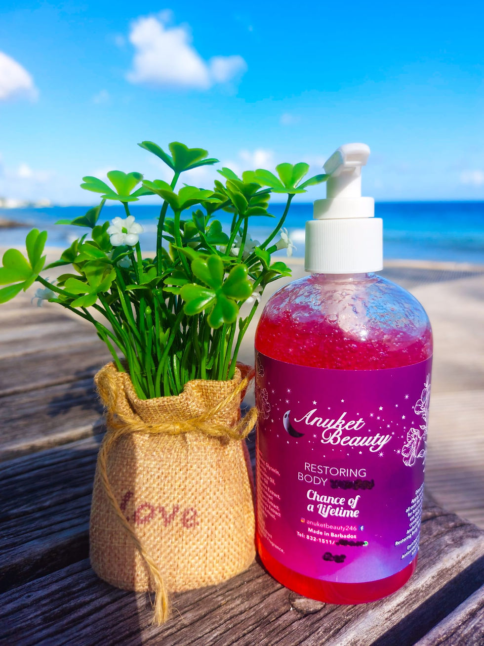 chance of lifetime bodywash, next to plant with ocean background