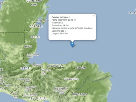 Sismo de magnitud 5.9 grados sacude el Caribe de Honduras