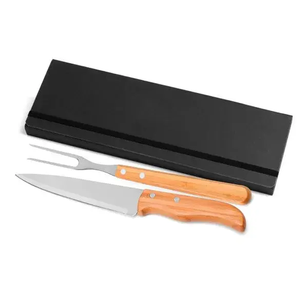 CONJ. DE GARFO E FACA INOX / MADEIRA / BAMBU COM ESTOJO - 3 PÇS