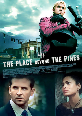 Movie poster for the film The Place Beyond the Pines starring Ryan Gosling and Bradley Cooper