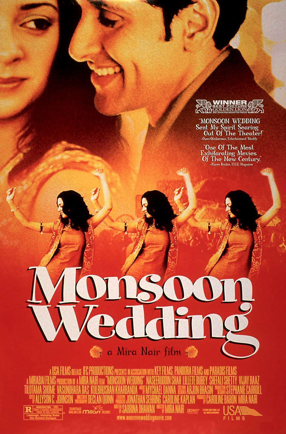 Movie poster for the Indian film Monsoon Wedding starring Vasundhara Das and Parvin Dabas