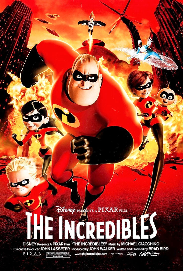 Movie poster for the 2004 Pixar film The Incredibles