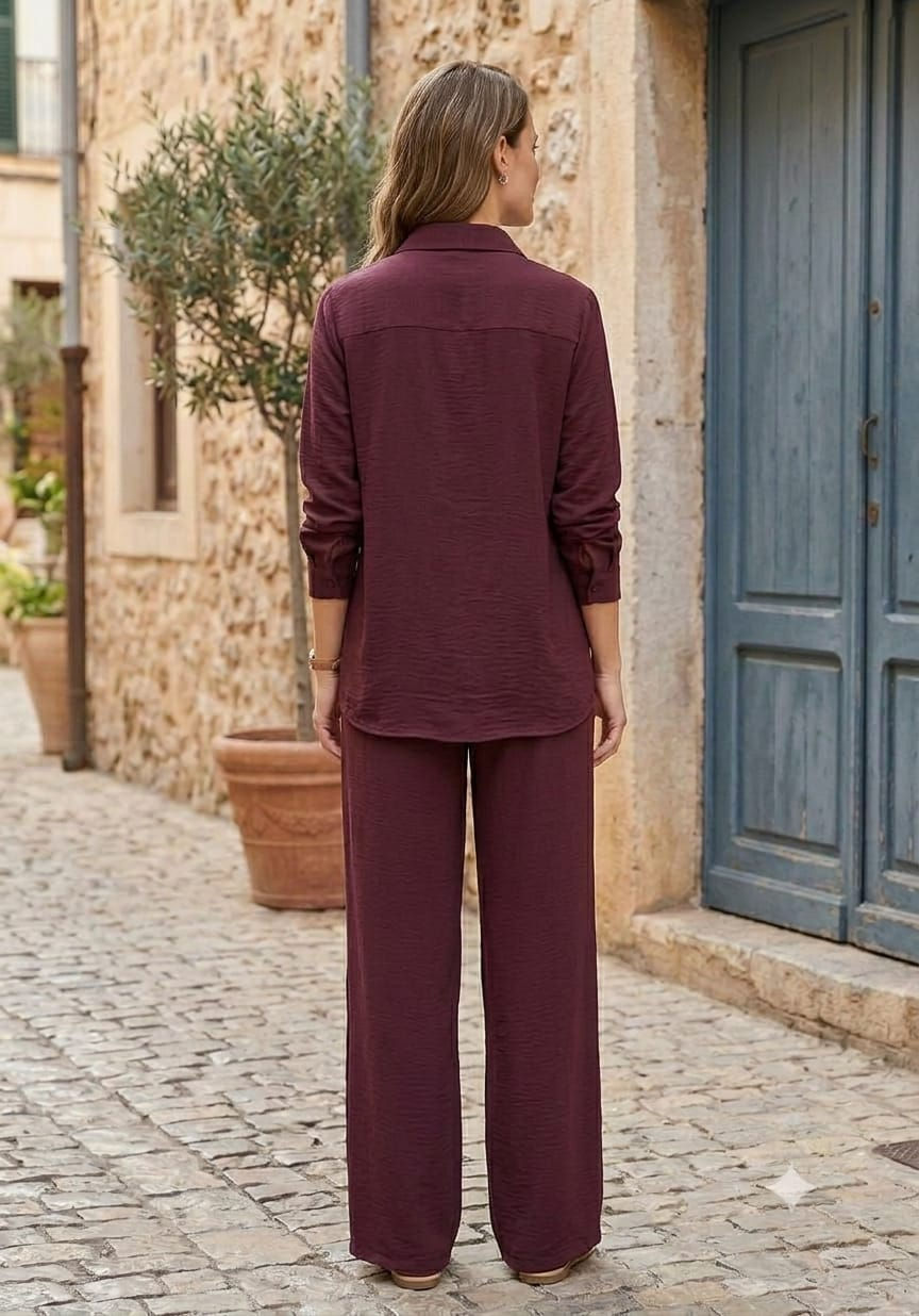 Thumbnail: Embroidered Maroon Relaxed Fit Coord Set