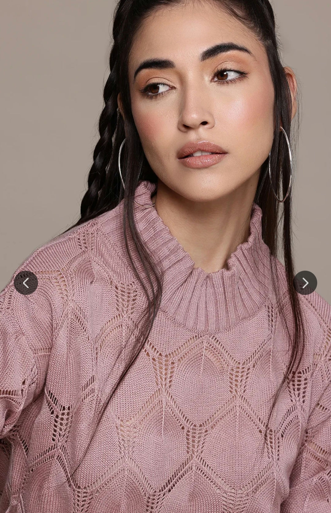 Mauve Open Knit Acrylic Pullover