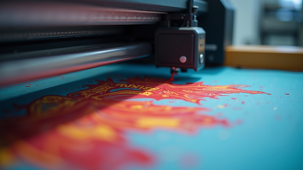 Close-up view of a high-quality screen printing machine applying vibrant ink on a t-shirt