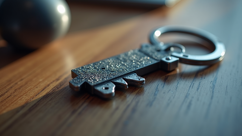 Close-up view of a 3D printed custom keychain with intricate details