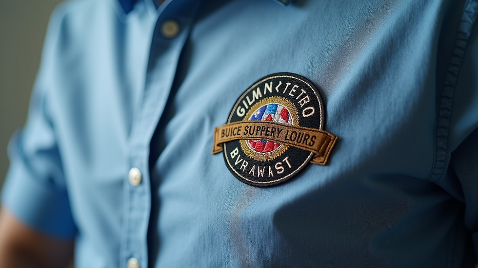 Close-up view of a custom embroidered logo on a high-quality fabric shirt