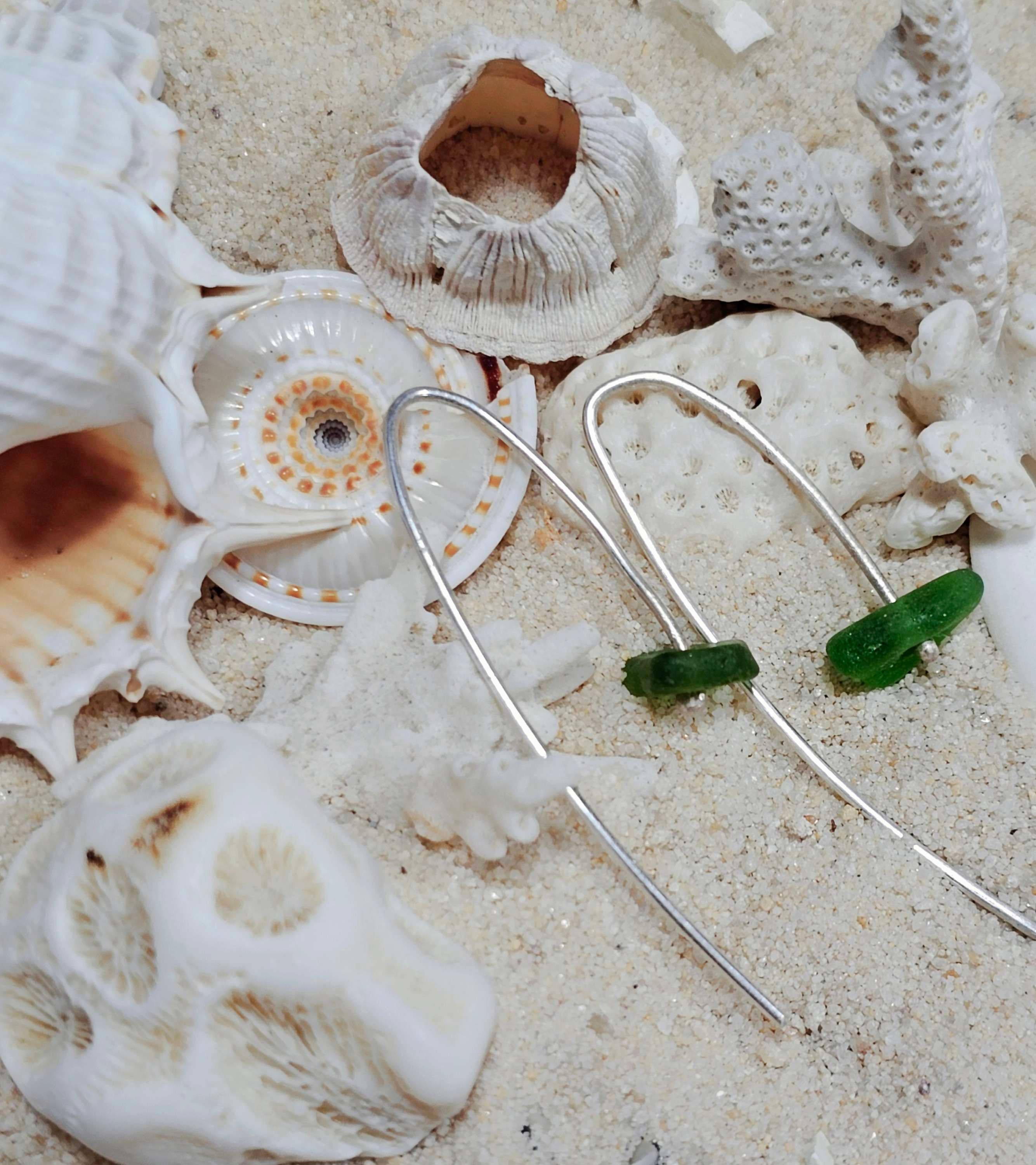Green Sea Glass drop earings