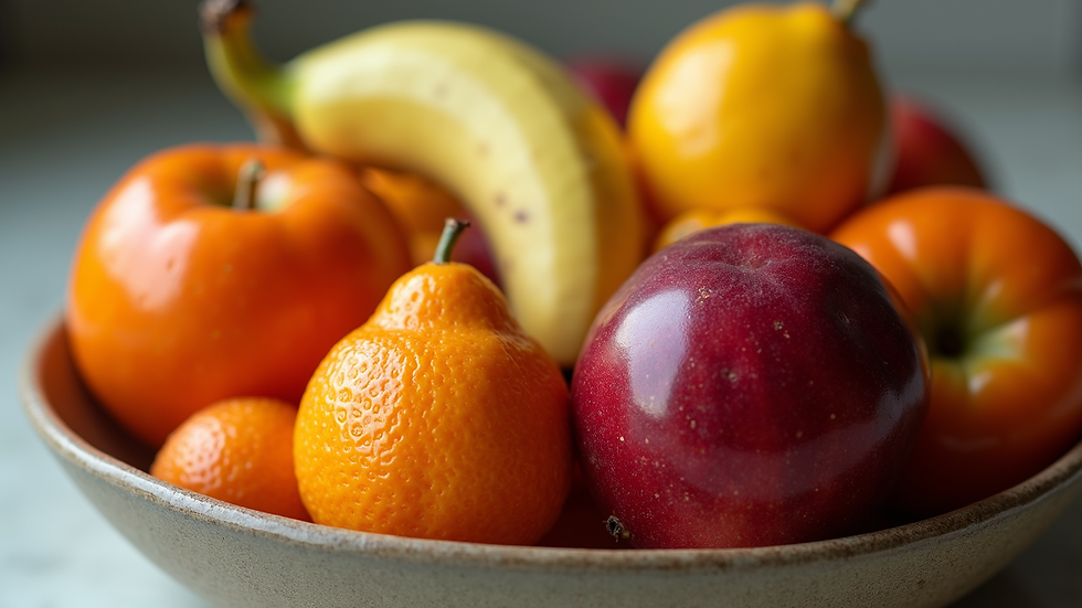 Close-up view of fresh fruits organized in a bowl