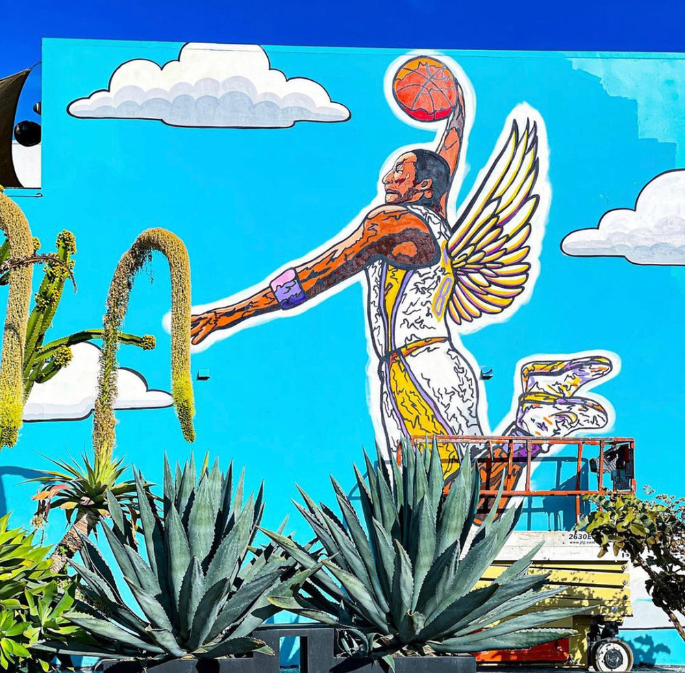 Kobe Bryant mural walls on Melrose Ave, Los Angeles