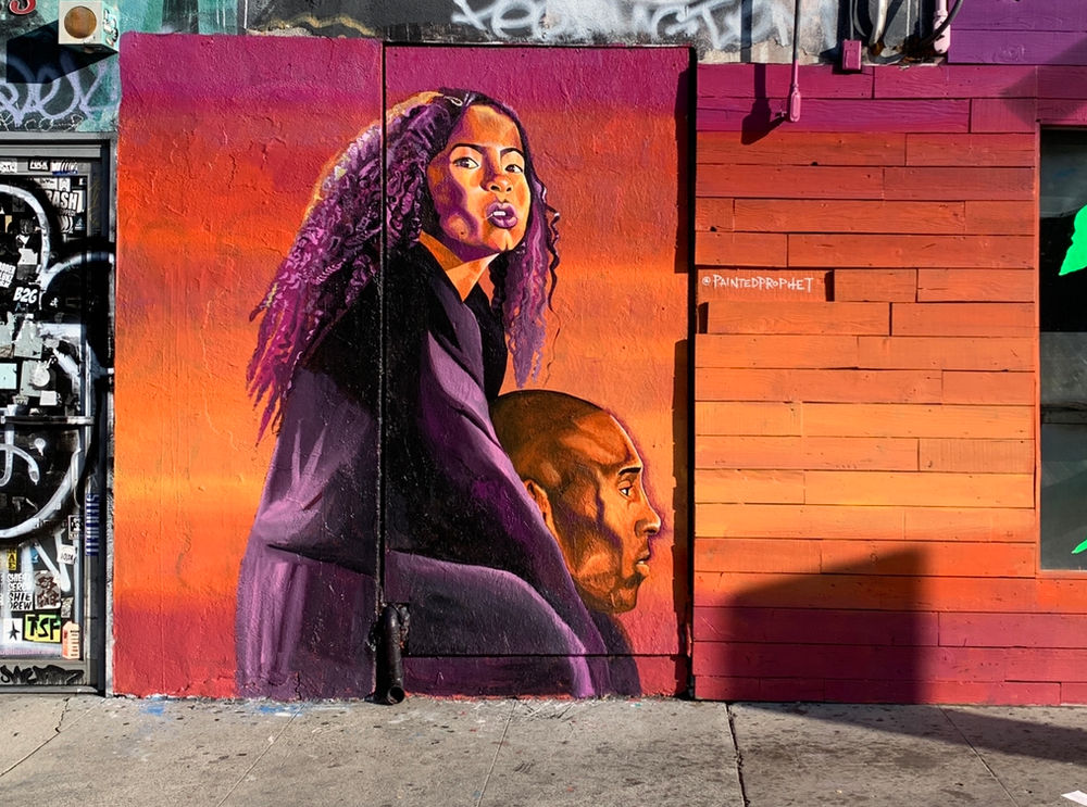 Kobe Bryant mural walls on Melrose Ave, Los Angeles