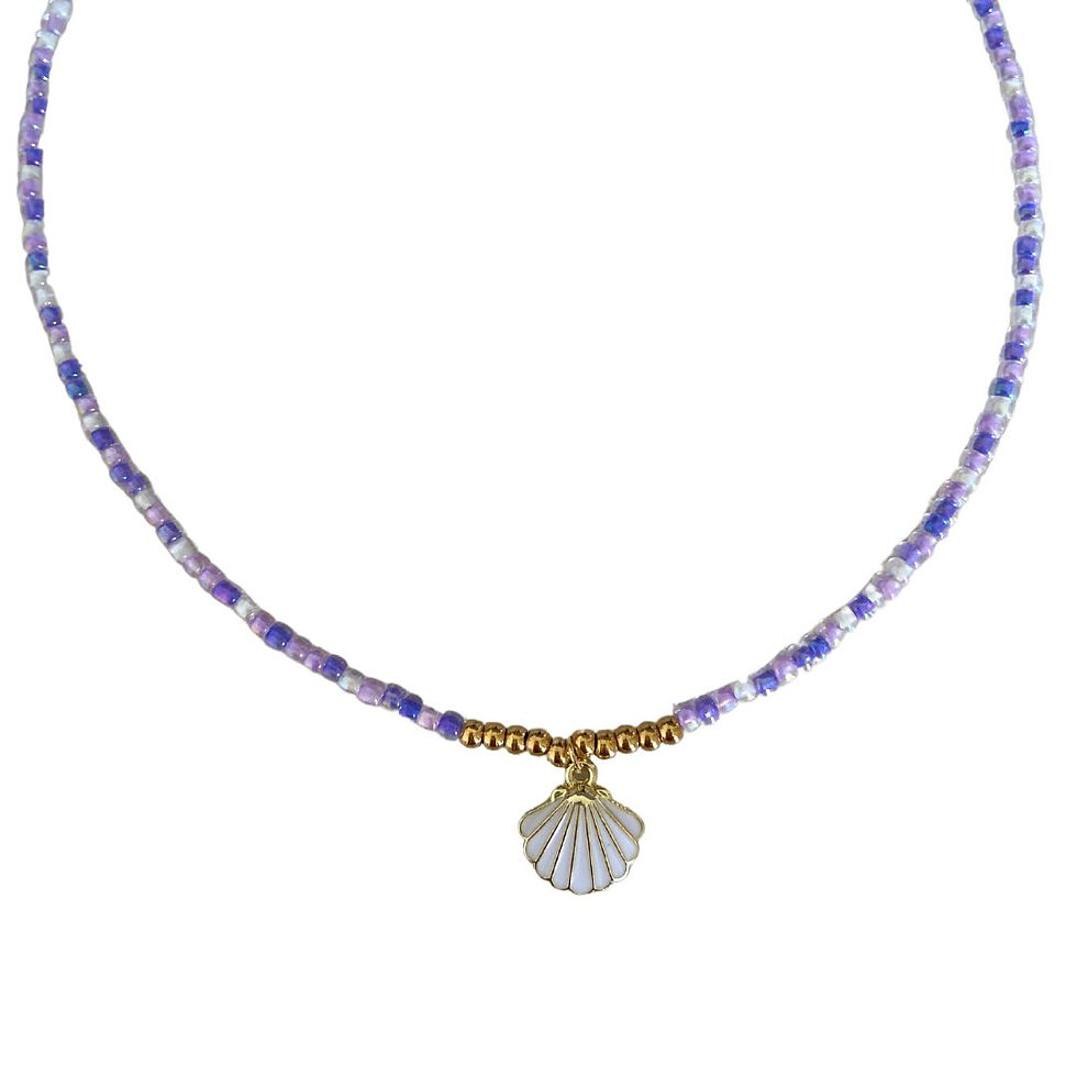 Kralen ketting met schelp bedel - Transparant - Lila
